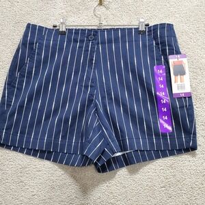 Nautica Shorts Women's 14 Navy Blue Mid Rise Twill Striped Lined Chino Nautical